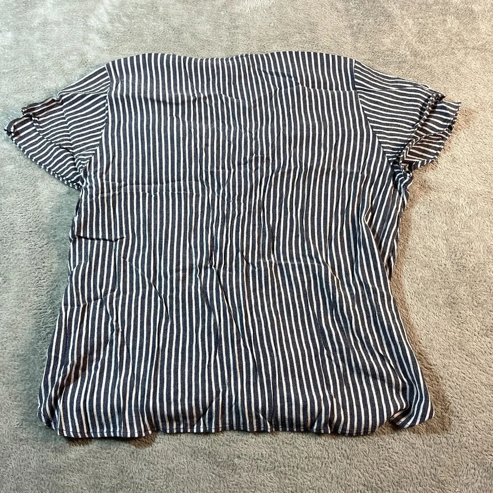 Michael Kors Striped Wrap Top Blouse Navy‎ Blue White Short Sleeve